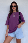 Kadın Free Life Mor Bisiklet Yaka Oversize Salas T-Shirt