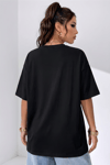 Kadın Free Life Siyah Bisiklet Yaka Oversize Salas T-Shirt
