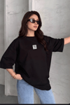Kadın Free Life Siyah Bisiklet Yaka Oversize Salas T-Shirt