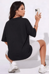 Kadın Free Life Siyah Bisiklet Yaka Oversize Salas T-Shirt