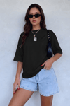 Kadın Free Life Siyah Bisiklet Yaka Oversize Salas T-Shirt