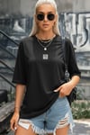 Kadın Free Life Siyah Bisiklet Yaka Oversize Salas T-Shirt