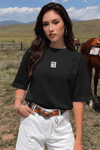 Kadın Free Life Siyah Bisiklet Yaka Oversize Salas T-Shirt