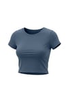 Kadın Füme Bisiklet Yaka Likralı Kısa Kol Body Crop T-Shirt