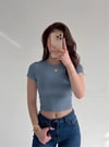 Kadın Füme Bisiklet Yaka Likralı Kısa Kol Body Crop Bluz