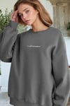 Kadın Füme Dreamer Baskılı 0 Sıfır Yaka Oversize Salaş Bol Kesim Polar Sweatshirt