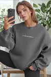Kadın Füme Dreamer Baskılı 0 Sıfır Yaka Oversize Salaş Bol Kesim Polar Sweatshirt