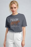 Kadın Füme Paradise Leopar Kadın Kısa Kol Relax Fit Rahat Kesim Regular T-shirt