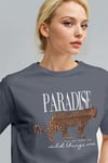 Kadın Füme Paradise Leopar Kadın Kısa Kol Relax Fit Rahat Kesim Regular T-shirt