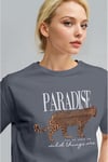 Kadın Füme Paradise Leopar Kadın Kısa Kol Relax Fit Rahat Kesim Regular T-shirt