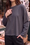 Kadın Füme T-shirt Geniş Kol Bisiklet Yaka Uzun Kollu Tişört