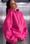 Kadın Fuşya Düz Kapüşonlu Oversize 3 iplik Şardonlu Salaş Bol Kesim Hoodie Sweatshirt