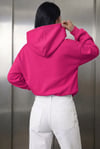 Kadın Fuşya Düz Kapüşonlu Oversize 3 iplik Şardonlu Salaş Bol Kesim Hoodie Sweatshirt