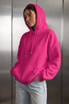 Kadın Fuşya Düz Kapüşonlu Oversize 3 iplik Şardonlu Salaş Bol Kesim Hoodie Sweatshirt