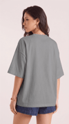 Kadın Gri Basic Düz Baskısız Oversize Salas T-shirt