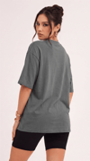 Kadın Gri Basic Düz Baskısız Oversize Salas T-shirt