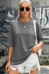 Kadın Gri Basic Düz Baskısız Oversize Salas T-shirt