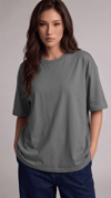 Kadın Gri Basic Düz Baskısız Oversize Salas T-shirt