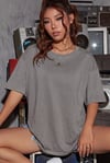 Kadın Gri Black Jack Oversize Fit Bol Geniş Kalıp Salaş Kesim T-shirt