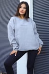 Kadın Gri Dreamer Baskılı 0 Sıfır Yaka Oversize Salaş Bol Kesim Polar Sweatshirt