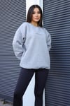 Kadın Gri Dreamer Baskılı 0 Sıfır Yaka Oversize Salaş Bol Kesim Polar Sweatshirt