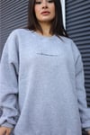 Kadın Gri Dreamer Baskılı 0 Sıfır Yaka Oversize Salaş Bol Kesim Polar Sweatshirt