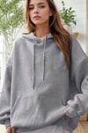 Kadın Gri Düz Kapüşonlu Oversize 3 iplik Şardonlu Salaş Bol Kesim Hoodie Sweatshirt