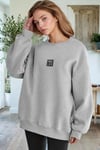 Kadın Gri Free Life Baskılı 0 Sıfır Yaka Oversize Salaş Bol Kesim Polar Sweatshirt