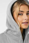 Kadin Gri Melanj Kapüşonlu Fermuarlı 3 Üç İplik Polar Kanguru Oversize Sweatshirt Zip Up Hoodie
