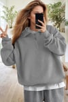 Kadın Gri Yarım Fermuar Polo Yaka Oversize Salaş Bol Kesim Polar Sweatshirt