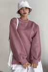 Kadın Gül Kurusu Basic 0 Sıfır Yaka Baskısız Düz Oversize Salaş Bol Kesim Polar Sweatshirt 