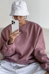 Kadın Gül Kurusu Basic 0 Sıfır Yaka Baskısız Düz Oversize Salaş Bol Kesim Polar Sweatshirt 