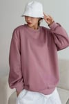 Kadın Gül Kurusu Basic 0 Sıfır Yaka Baskısız Düz Oversize Salaş Bol Kesim Polar Sweatshirt 
