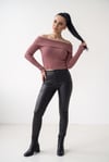 Kadın Gül Kurusu Madonna Yarı Crop Fitilli Bluz Kazak