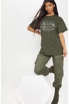 Kadın Haki Dudak Love Is Salaş Boyfriend Oversize Bisiklet Yaka Pamuk T-Shirt - K2188