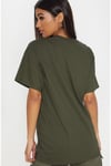 Kadın Haki Dudak Love Is Salaş Boyfriend Oversize Bisiklet Yaka Pamuk T-Shirt - K2188