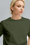 Kadın Haki Nefes Alan Bisiklet Yaka Regular Fit Normal Kesim Baskisiz Basic T-Shirt