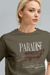 Kadın Haki Paradise Leopar Kadın Kısa Kol Relax Fit Rahat Kesim Regular T-shirt