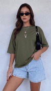 Kadın Haki Yeşil Geyik Oversize Salas Boyfriend T-shirt