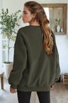 Kadın Haki Yeşili Basic 0 Sıfır Yaka Baskısız Düz Oversize Salaş Bol Kesim Polar Sweatshirt