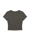Kadın Haki Yeşili Bisiklet Yaka Likralı Kısa Kol Body Crop T-Shirt