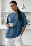 Kadın İndigo Basic Düz Baskısız Oversize Salas T-shirt