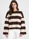 Kadın Kahve Krem Geniş Kol Geniş Çizgili Oversize İki İplik Sweatshirt