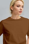Kadın Kahverengi %100 Pamuk Nefes Alan Bisiklet Yaka Regular Fit Normal Kesim Baskisiz Basic T-Shirt