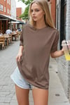 Kadın Kahverengi Basic Düz Baskısız Oversize Salas T-Shirt