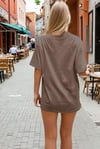 Kadın Kahverengi Basic Düz Baskısız Oversize Salas T-Shirt