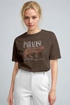 Kadın Kahverengi Paradise Leopar Kadın Kısa Kol Relax Fit Rahat Kesim Regular T-shirt
