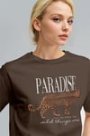 Kadın Kahverengi Paradise Leopar Kadın Kısa Kol Relax Fit Rahat Kesim Regular T-shirt