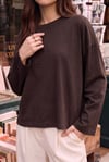 Kadın Kahverengi T-shirt Geniş Kol Bisiklet Yaka Uzun Kollu Tişört