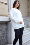 Kadın Kırık Beyaz Basic 0 Sıfır Yaka Baskısız Düz Oversize Salaş Bol Kesim Polar Sweatshirt
